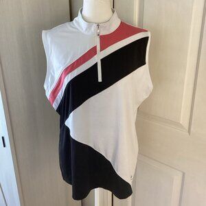 Izod Golf Polo White w/ Black/Pink zip front XL